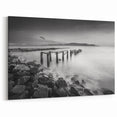 Minimalist Coastal Landscape Art – Weathered Pier in Black & White