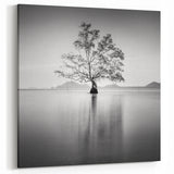 Minimalist Mountain Wall Art – Tree Reflections in Calm Waters