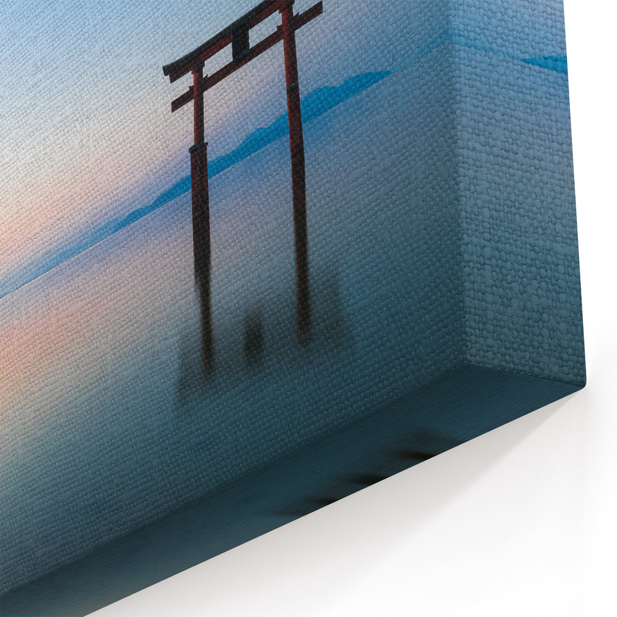 Abstract Minimalist Landscape Paintings – Torii Gate at Sunrise
