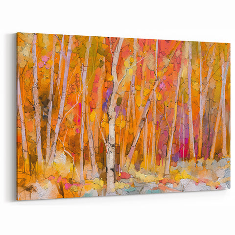 Minimalist Landscape Wall Art – Warm Autumn Forest in Abstract Color