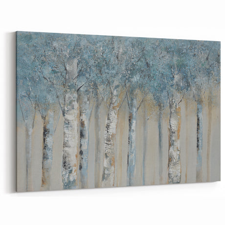 Minimalist Landscape Wall Art – Serene Gray Blue Birch Forest