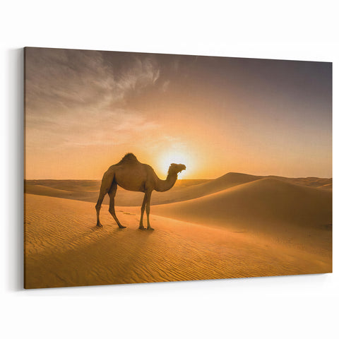 Modern Minimalist Landscape Prints – Camel at Golden Desert Sunset