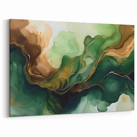 Green and Brown Fluid Abstract Wall Art - Fluid Art Paintings for Walls