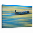 Minimalist Landscape Wall Art – Teal Boat on Blurred Water Motion