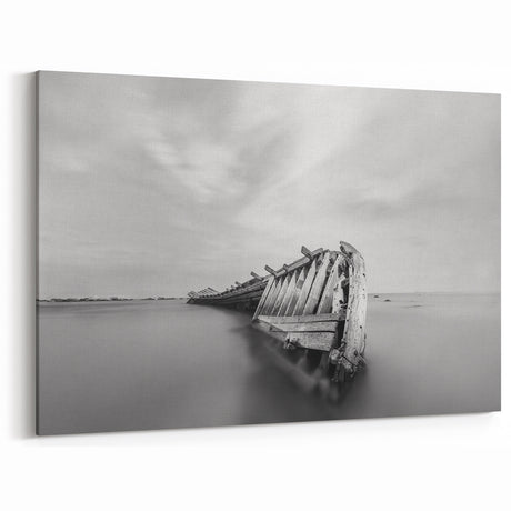 Abstract Minimalist Landscape Paintings – Shipwreck in Silent Waters