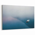 Black and White Minimalist Landscapes – Lone Boat on Misty Water