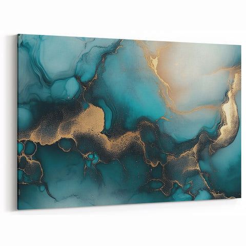 Ocean Veins – Fluid Art Paintings for Walls in Teal and Gold