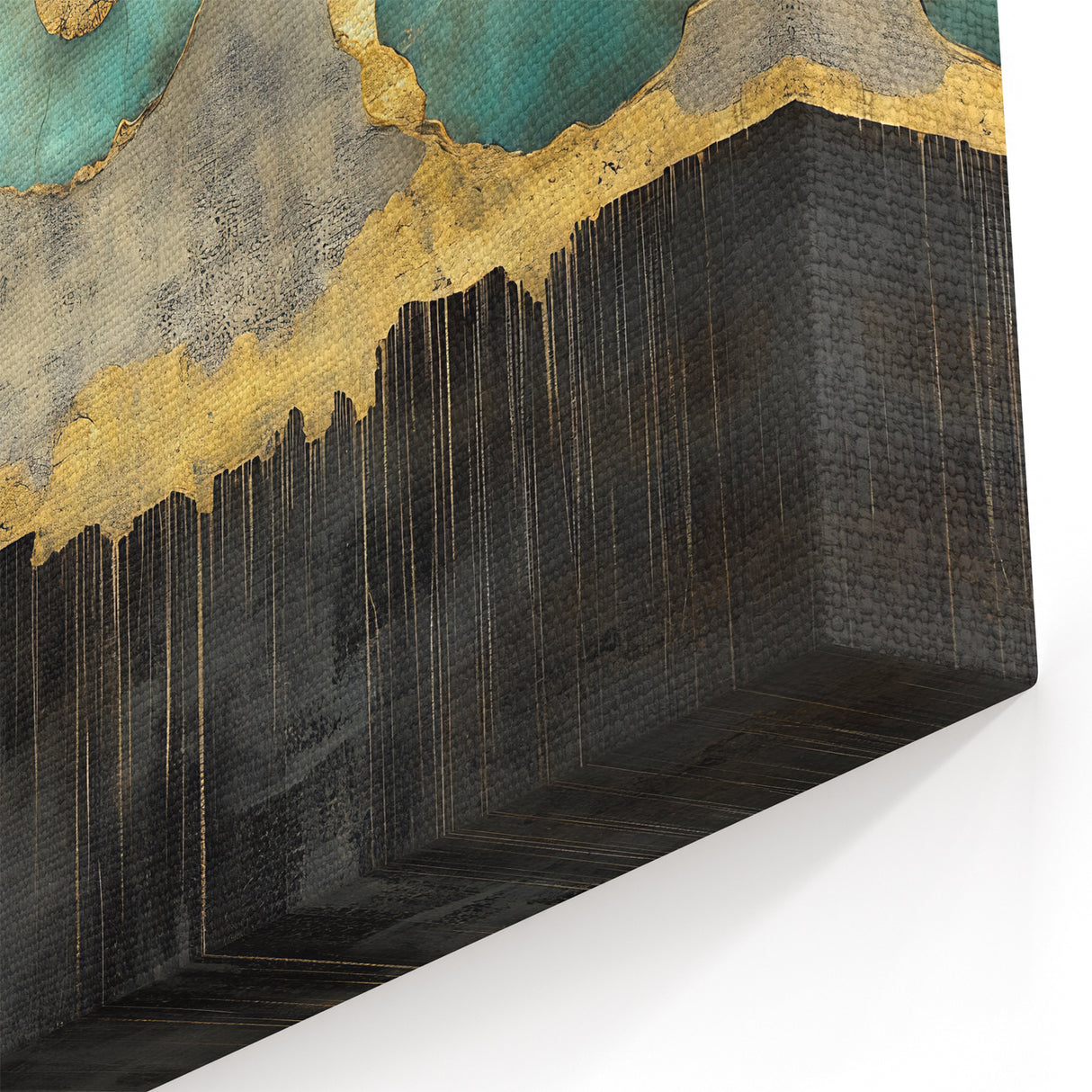 Golden Bloom – Fluid Acrylic Wall Decor with Turquoise Accents