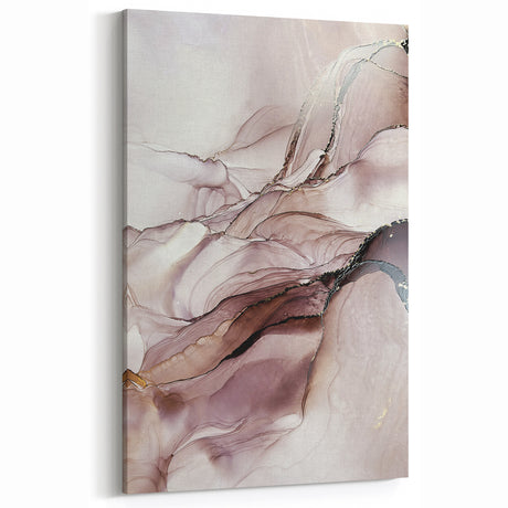 Fluid Acrylic Wall Decor in Beige and Plum - Abstract Fluid Canvas Art