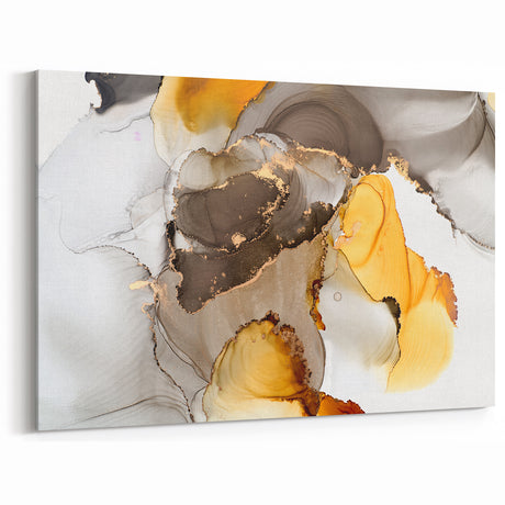 Fluid Acrylic Wall Decor in Gold and Gray - Abstract Fluid Canvas Art