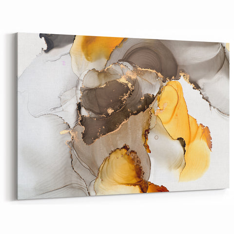 Fluid Acrylic Wall Decor in Gold and Gray - Abstract Fluid Canvas Art