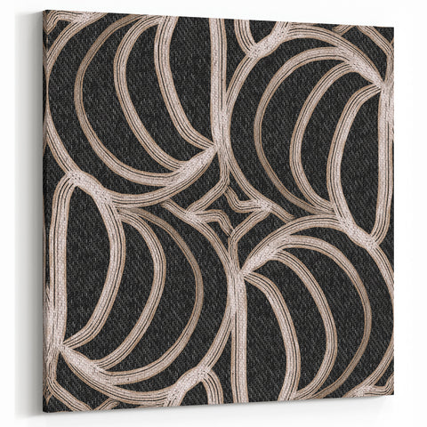 Earthen Harmony Abstracts - Curved Line Art in Black and Beige
