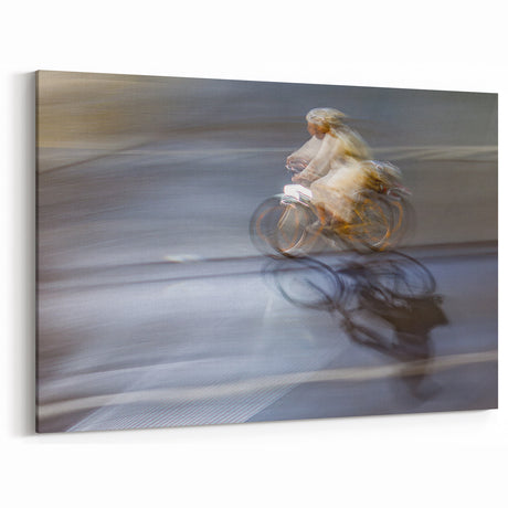 Urban skyline canvas prints – Motion blur cyclist street art