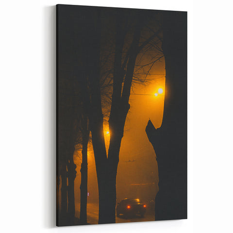 Modern urban landscape art – Moody night road with car and lights