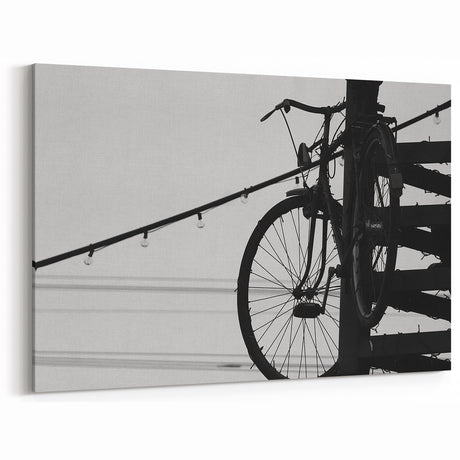Modern Urban Landscape Art – Black and White Bicycle Scene