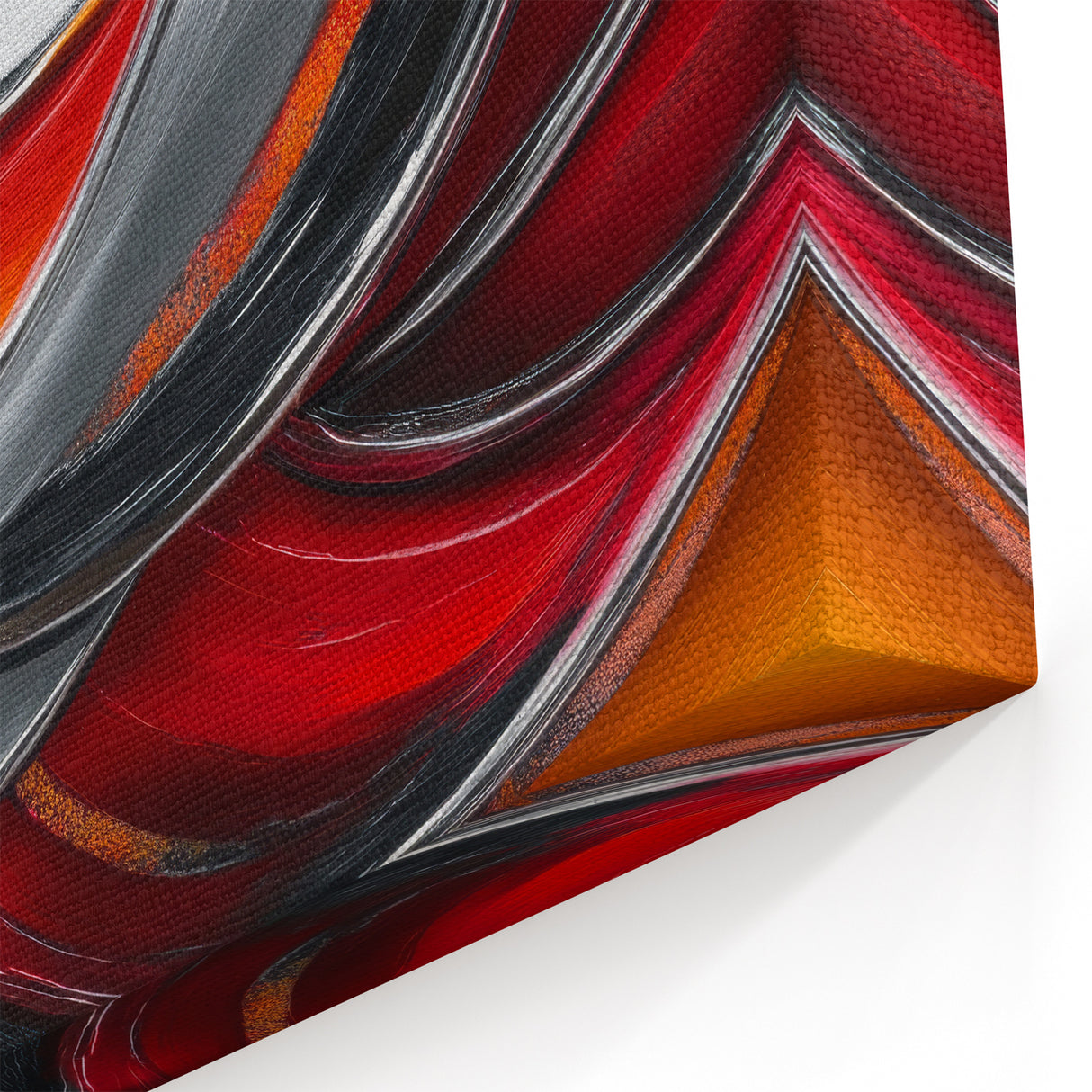 Fiery Abstract Oil Painting – Bold Red, Silver & Orange Wall Art