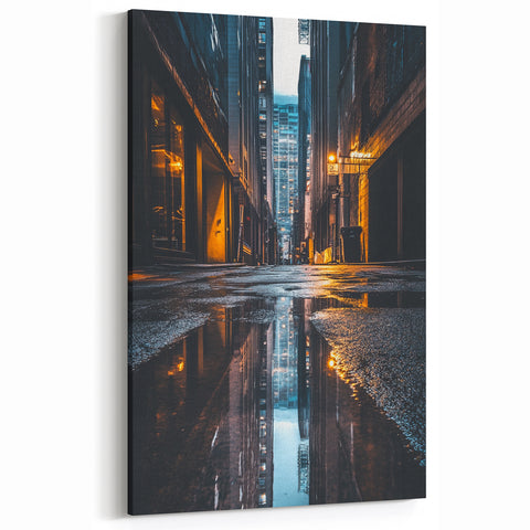 Urban Architectural Wall Art – City Alley Reflection Canvas Print