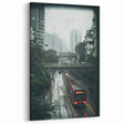 Modern Urban Landscape Art – Rainy Tram Through City Towers