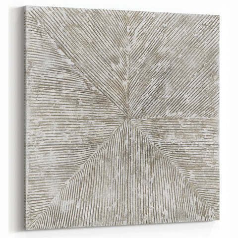 Minimalist Textured Art Pieces – Beige and Gray Radial Line Design