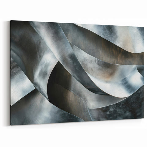 High Contrast Abstract Paintings – Metallic Silver Wave Texture