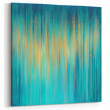 Modern Abstract Wall Art – Golden Rainfall in Teal Blue