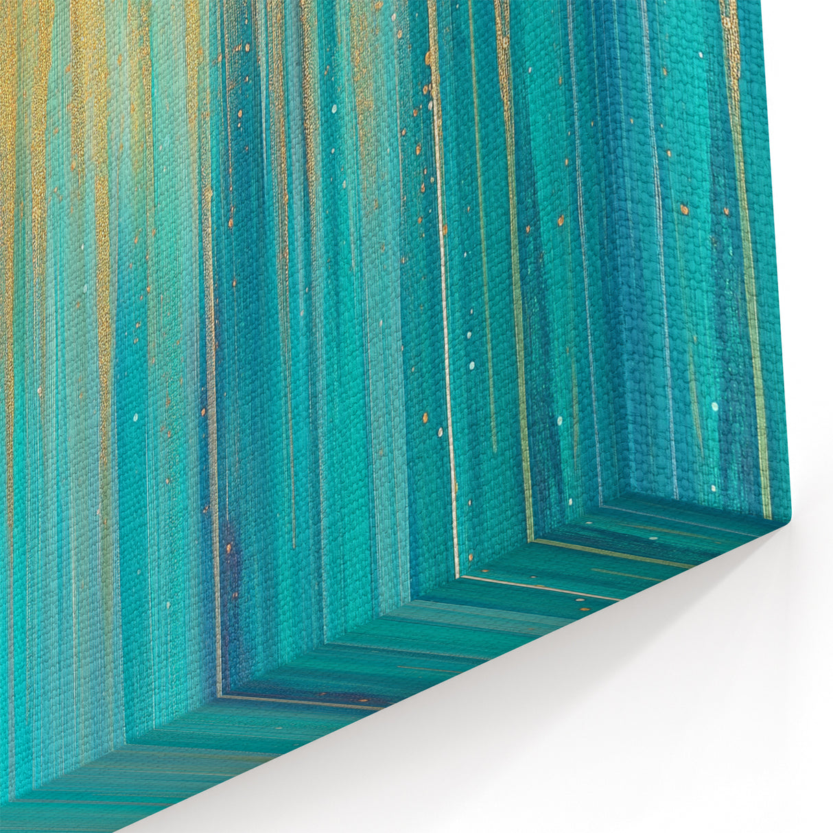 Modern Abstract Wall Art – Golden Rainfall in Teal Blue
