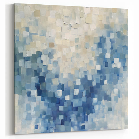Contemporary Abstract Canvas – Mosaic Motion in Soft Blues