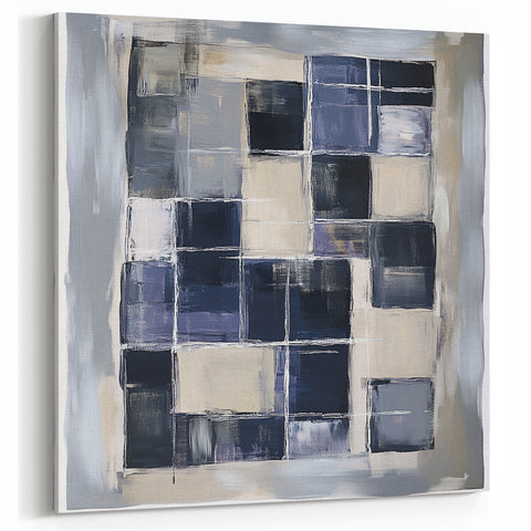 Minimalist Abstract Wall Art – Grid Silence in Muted Gray Tones