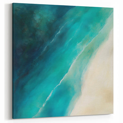 Colorful Abstract Wall Art – Coastal Drift in Turquoise & Sand