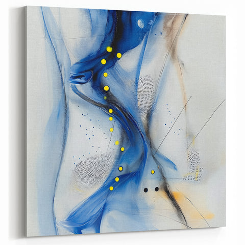 Abstract Fluid Canvas Art – Blue Stream with Yellow Accents
