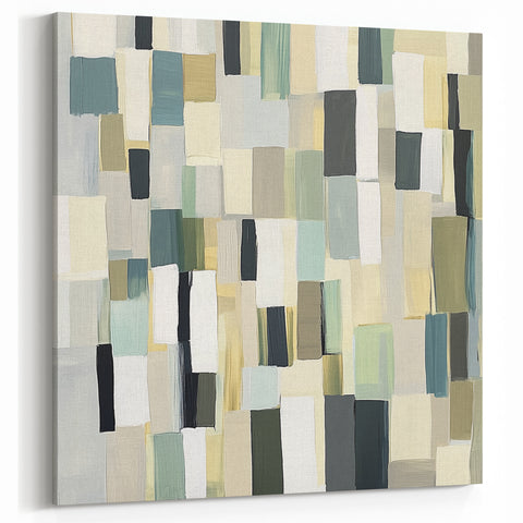 Contemporary Abstract Canvas – Earthy Grid in Olive, Beige & Sage