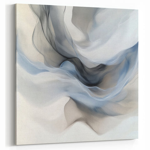 Fluid Abstract Wall Art – Ethereal Flow in Soft Gray & Blue Tones