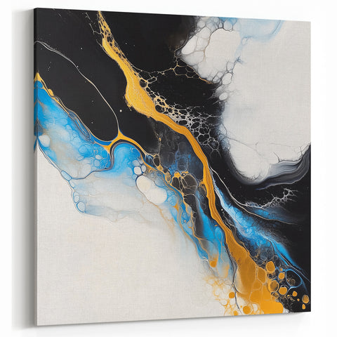 Fluid Acrylic Wall Decor – Gold Stream over Blue Abstraction