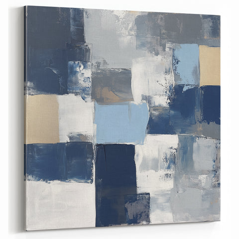 Modern Abstract Wall Art – Textured Blue and Beige Blocks