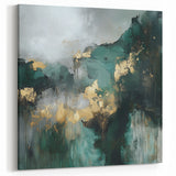 Contemporary Abstract Canvas – Deep Emerald Gold Accent Wall Art