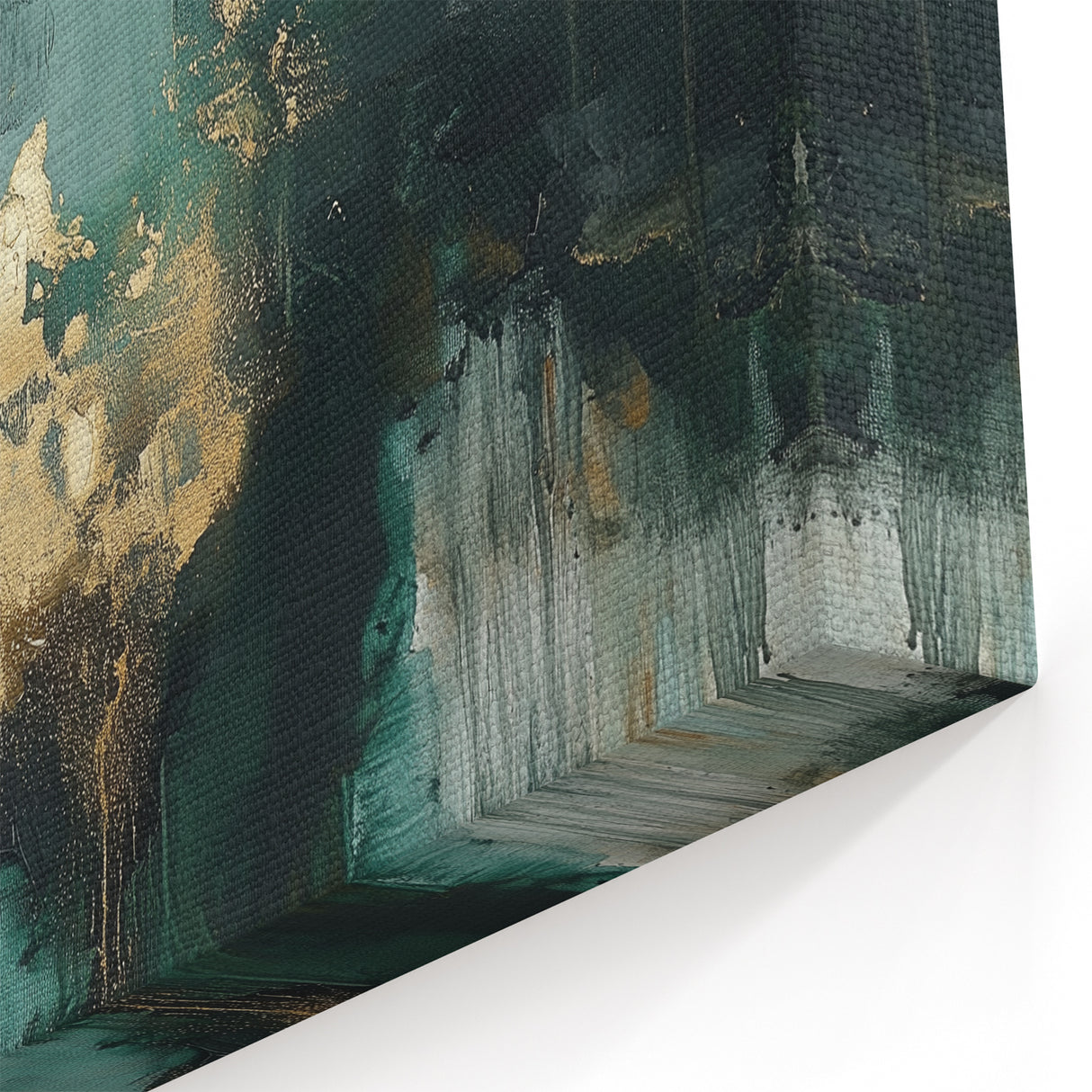Contemporary Abstract Canvas – Deep Emerald Gold Accent Wall Art