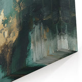 Contemporary Abstract Canvas – Deep Emerald Gold Accent Wall Art