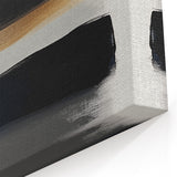 Modern Abstract Wall Art – Black and Blue with Gold Brush Texture