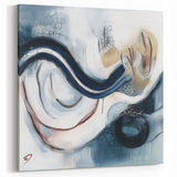 Fluid Abstract Wall Art – Navy, White & Gold with Textured Details