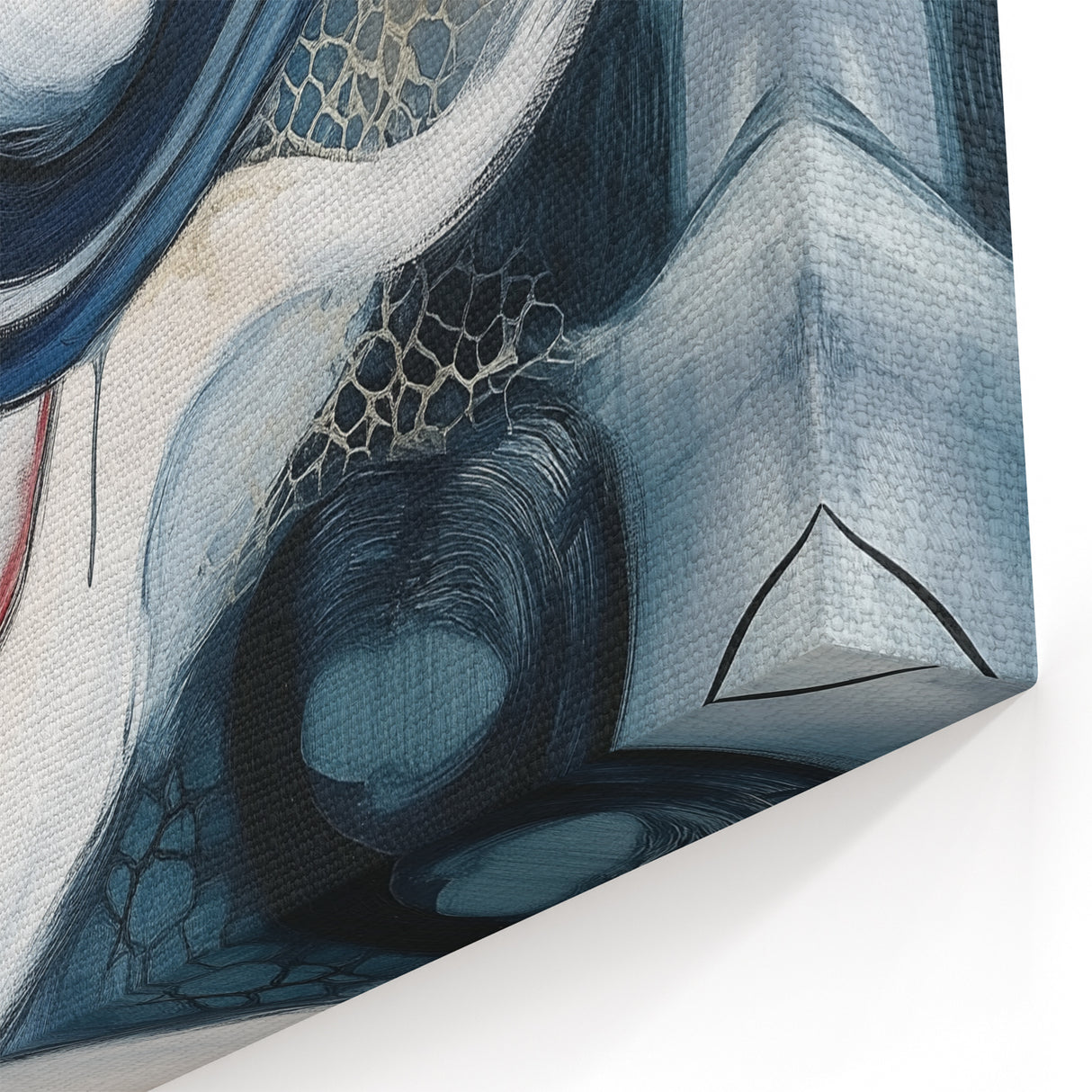 Fluid Abstract Wall Art – Navy, White & Gold with Textured Details