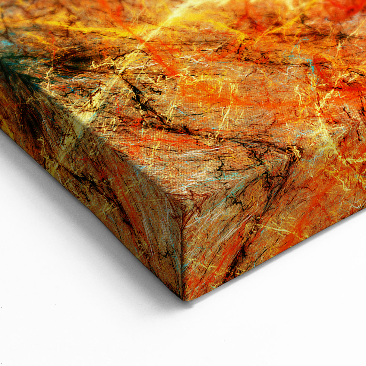 Geometric Abstract Art Prints – Chaotic Cyan & Firebrush Fusion