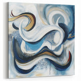 Large Abstract Wall Art – White, Navy & Gold with Red Accents