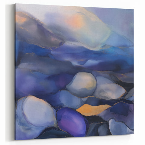 Fluid Abstract Wall Art – Violet, Navy & Gold Stone-Inspired Design