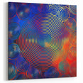 Modern Abstract Wall Art – Red, Blue & Gold Radiating Circle Design