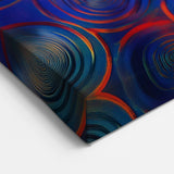 Modern Abstract Wall Art – Red, Blue & Gold Radiating Circle Design