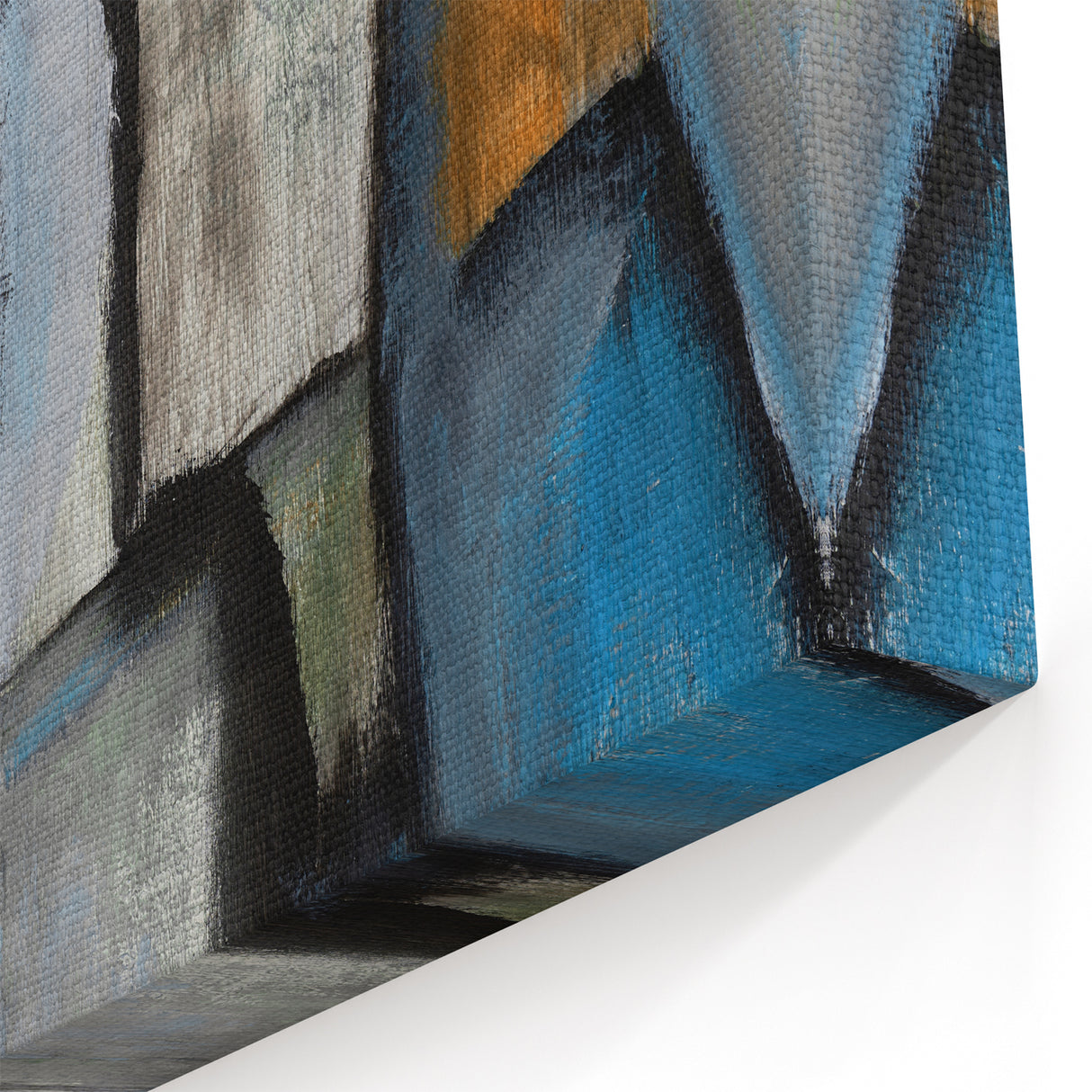 Geometric Abstract Art Prints in Blue and Tan – Modern Oil Painting