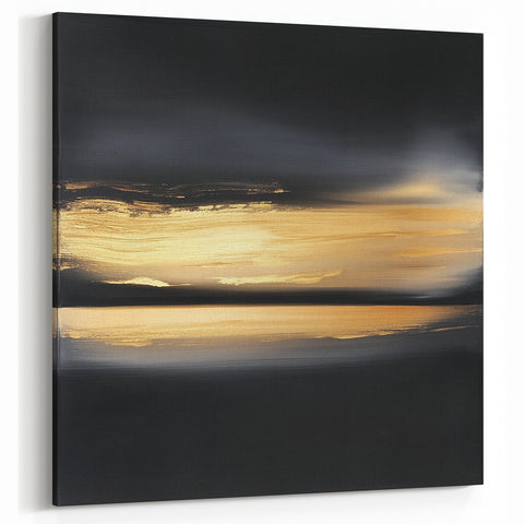 Minimalist Abstract Wall Art – Gold Horizon on Bold Black Canvas