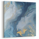 Fluid Abstract Canvas Art – Navy, Gray & Gold Marble-Inspired Flow