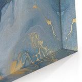 Fluid Abstract Canvas Art – Navy, Gray & Gold Marble-Inspired Flow