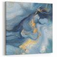 Fluid Abstract Wall Art – Sky Blue, Navy & Gold Marble-Inspired Canvas
